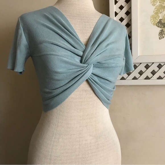 Tops - Sea Foam Ribbed Knit Cropped Top